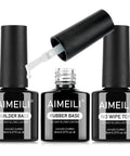 Builder Nail Gel Kit 3Piece Rubber Base And Top Coat Set bottles with brush applicator
