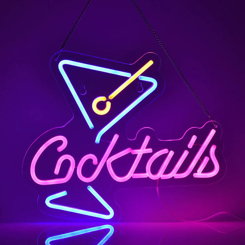 Lit Neon Sign Cocktails For Home Bar And Man Cave Led Dimmable Lights 15x13 Inch USB Cable 70 Inches Flexible Silicone