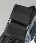 Adjustable black strap of the antistatic clear crossbody tool bag for techs to carry gear easily.