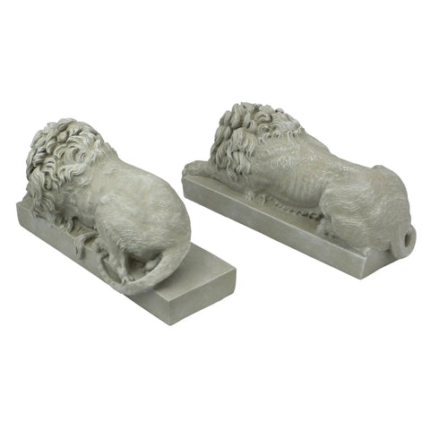 Back view of Vatican Lions Statue Replica For Home Decor And Spiritual Collectors, handcrafted resin sculpture set on display