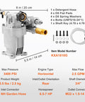 Diagram of Heavy Duty Pressure Washer Pump Replacement With Three Quarter Inch Shaft Horizontal Mount 3400 PSI Max 2.5 GPM
