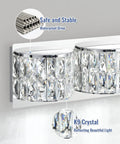 Close-up of Dope Modern Luxury Dimmable LED Crystal Bathroom Light Fixtures with waterproof drive details, showing K9 crystal design.