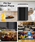 Portable Countertop Ice Maker Serving Solid Cubes In Six Minutes Flat Includes Built In Handle And Scoop Hella Quiet Self Cleaning Churns Fifteen Kilos Daily Ideal For House Parties Camping Trips on kitchen counter with drinks and ice