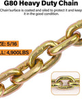 Heavy Duty G80 Chain Binder Kit 5/16 To 3/8 Inch With 4 Piece 15 Ft Chains, close-up of chain link with text details