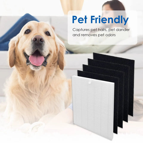 D3 Replacement Filter For Winix D360 Air Purifier With H13 Main Filter And Four Activated Carbon Filters, shown with pet dog