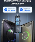 7 In 1 Cigarette Lighter Car Charger With 179W Total Power, 4 USB Ports, 3 Lighter Sockets showing PD30W fast charge for phones