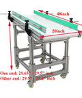 110V PU Belt Inclined Wall Conveyor With Double Baffle, 48 Inch Long Belt, 20 Inch Wide, on four wheels with adjustable height