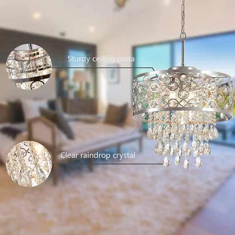 Dope Modern Crystal Raindrop Chandelier 5 Light Chrome Pendant Hanging Light For Dining Room Living Room Kitchen ETL Certified