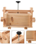 Wooden Tofu Press Mold Kit For DIY Homemade Tofu Making, 13x17x9.5cm, showing beige wood with screw mechanism and drainage slots.