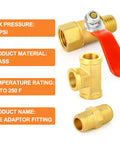 Six Pack 1/4 Inch NPT Brass Pipe Fittings With Ball Valve And Barstock Tee, Solid Brass, Heavy Duty, Up To 150 PSI