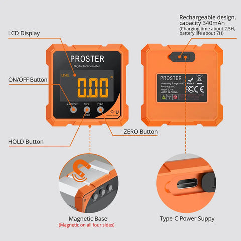Top Notch Rechargeable Digital Angle Finder With Twin Laser Alignment And Rock Solid Magnetic Base For Carpenters and DIY Hustlers Demanding Dead On Precision On Every Tight Job Site, featuring LCD and magnetic base.
