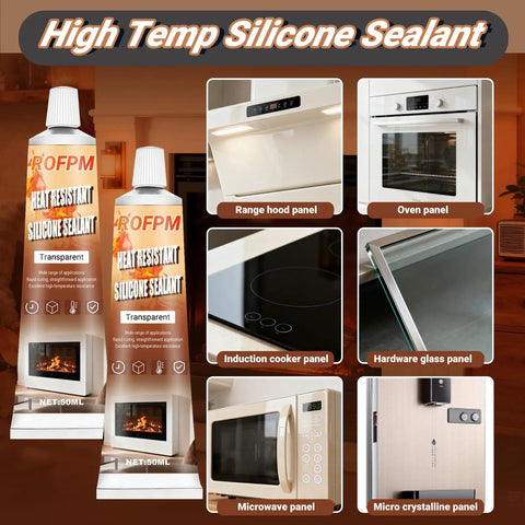 Heavy Duty High Heat Silicone Sealant Set 100ml Clear Heat Resistant Glue Ultra Durable Waterproof Sealant For Fireplace Oven Microwave Stove Cooktop