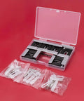 Rock Solid Mirror Clips With All Matching Screws For Secure Wall Mounting Frameless Bracket Hardware Built Tough With Heavy Duty Alloy Steel in a clear box.