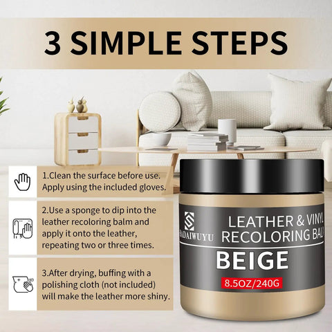 Top Tier Leather Recoloring Balm Plus Deep Color Restorer For Faded Or Split Leather Rapid Dry Beige Repair Compound on a table