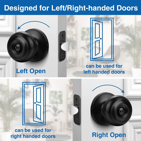 Matte Black Privacy Door Knobs 10 Pack Round Keyless Lockset for Left and Right Handed Doors Interior Exterior Use Modern Hardware