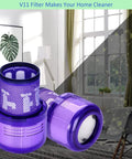 Upgrade Your Dyson V11 Torque Drive Replacement Filter Pack 2 Count For SV14 Animal And V15 Detect Cordless Vacuums Premium 99 Point 97 Percent Filtration At Zero Point Three Micron Part No 97001302 shown in a living room setting