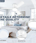 Low Profile 42 Inch Ceiling Fan With Light And Remote Reversible Motor 3 CCT Dimmable LED in a modern bedroom setting