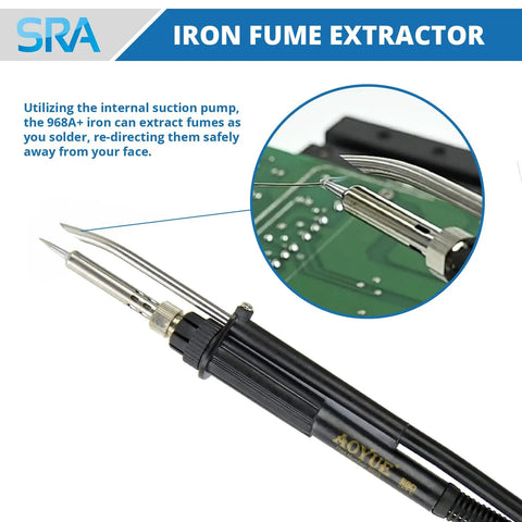 4 In 1 SMD Hot Air Rework Station With 70W Soldering Iron close-up showing vacuum pickup feature with circuit board background