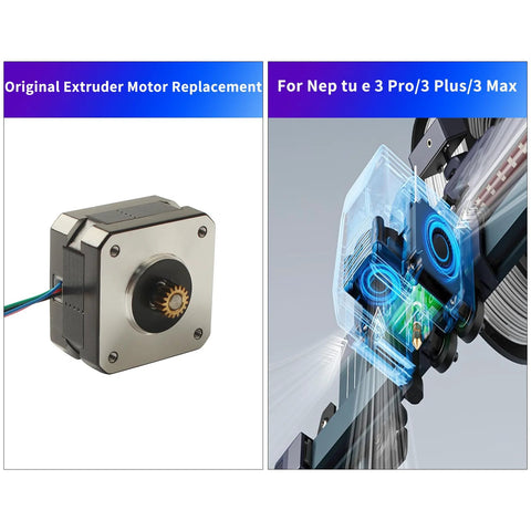 Front view of Nema 17 stepper motor for Neptune3 Pro extruder with brass gear and wired connector