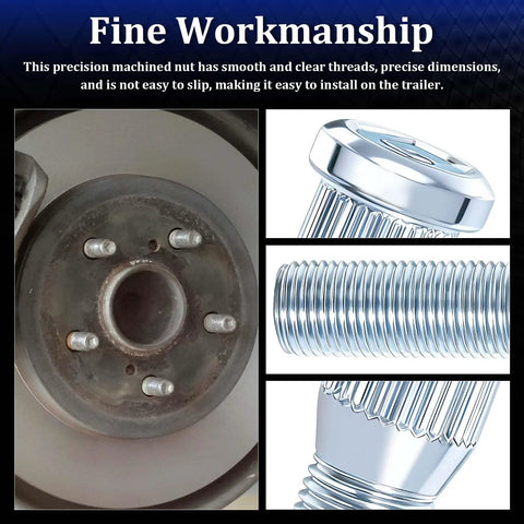 Six Pack Trailer Wheel Studs One Half Inch Twenty UNF Lug Bolts Two Point Two Inch Over Length Galvanized shown on hub