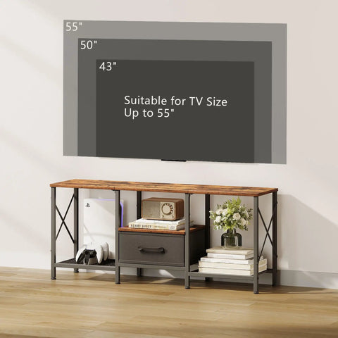 Reliable Industrial TV Console With Fabric Drawer And Open Storage Rack For 50 To 55 Inch Screens showcasing 55" compatible size.