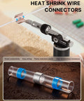 Pro Grade Butane Torch Kit With 16 Pieces, Cordless Soldering Iron, shown with heat shrink wire connectors in use