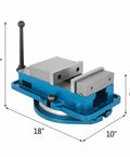 Heavy Duty Six Inch Milling Vise With Swivel Base And Tough As Nails Jaw Clamp For CNC Mill Lockdown Bulletproof Stability Shop Floor Essential Tool, 11x18 inches, sturdy blue iron structure.