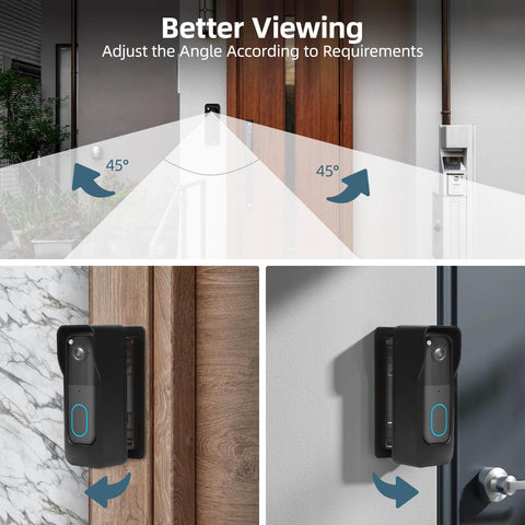 Adjustable Doorbell Mount For Blink Video Doorbell Camera 2nd Gen No Drill Adhesive Or Included Hardware Renters Friendly Easy To Install Anti Theft Bracket Black showing angle adjustability to 45 and 135 degrees in home entrance settings.