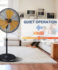 Beast Mode 6000 CFM 20 Inch Oscillating Pedestal Fan With Industrial Metal Frame Aluminum Blades shown in living room