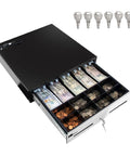 Heavy Duty 18 Inch POS Cash Drawer With Stainless Front And Ball Bearing Slides, Holds 5 Bills And 8 Coins, Removable Coin Tray