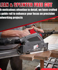55 Inch Slick Aluminum Track Saw Guide Rail Hella Smooth Glide Setup in use for clean cuts on wood with precision tools.