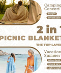 Couple under 2 In 1 Extra Large Camping Blanket With Soft Woven Top And Durable Oxford Base Dual Use For Outdoor Picnics Yoga Mat Beach Or Road Trips Lightweight Car Essential RV Gear Glamping Tent Must Haves Hiking And Beach Gift For Women in park, featuring supple breathable fabric.