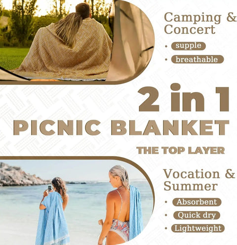 Couple under 2 In 1 Extra Large Camping Blanket With Soft Woven Top And Durable Oxford Base Dual Use For Outdoor Picnics Yoga Mat Beach Or Road Trips Lightweight Car Essential RV Gear Glamping Tent Must Haves Hiking And Beach Gift For Women in park, featuring supple breathable fabric.