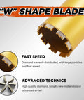 8-inch gold-colored diamond core drill bit with segmented teeth for drilling concrete.