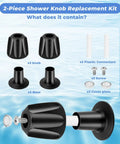 Matte Black 2 Piece Shower Knob Replacement Kit For Verve Tub And Shower Faucet Hot Cold Handle Remodel Trim Fits 12 Tooth 9.5mm Valve Stem Durable Zinc Alloy Build with components shown against water background.
