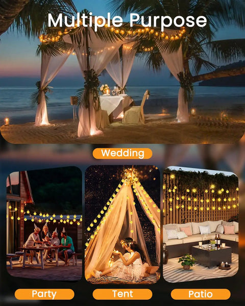 64ft 100 LED Crystal Globe Solar String Lights Outdoor Waterproof With 8 Lighting Modes For Patio Garden Yard Wedding Porch Tree Easter Warm White Party Ready used in wedding, party, patio setting.