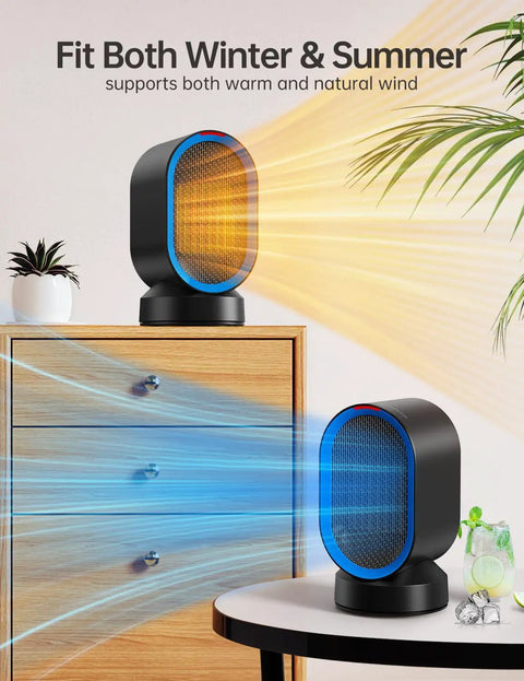 Compact 600W PTC Ceramic Space Heater With 45 Degree Oscillation For Fast Indoor Heating Ideal For Bedroom And Home Office