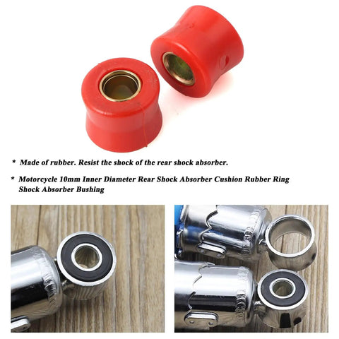 Built Tough Four Piece Rear Shock Absorbing Suspension Bushings Kit 10mm Rubber Vibration Dampeners In Fiery Red close-up of rubber bushing