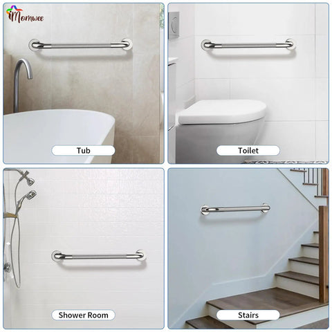 2 Pack 24 Inch Shower Grab Bar With Anti Slip Grip Chrome Stainless Steel in bathroom settings for safer showers and support