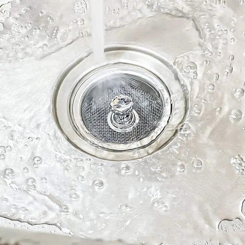 Universal 3.3 Inch Stainless Steel Kitchen Sink Strainer With Handle And Stopper Durable Drain Basket Mesh Filter in sink