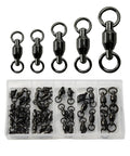 Ball Bearing Swivel Set 46 Piece Black Nickel Finish Barrel Swivels For Trolling And Freshwater Fishing in case, sizes 0# to 4#