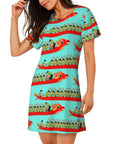 Woman wearing Dragon Boat Racing Inspired Women Sleep Shirt Nightgown Soft Cozy Nightdress With Short Sleeves