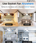All-In-One Socket Fan Light Ceiling Fan With Remote, 16-Inch Ultra Quiet 5-Blade Fixture in bedroom, kitchen, garage, laundry room settings.