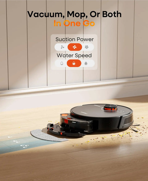Robot Vacuum and Mop Combo with Self Emptying Station and 7000Pa Suction LiDAR Navigation demonstrating cleaning on hard floors.