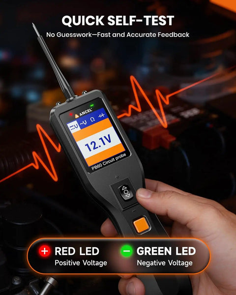 Hand holding Power Circuit Tester For 12V 24V Automotive Systems All In One Electrical Diagnostic Tool with display and LEDs