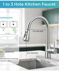 Slick Brushed Nickel Kitchen Faucet With Pull Down Sprayer High Arc Spout 18 Inch Hose Deck Plate dimensions in inches