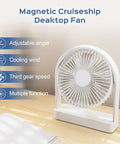 Magnetic Cruise Ship Desk Fan USB C Powered Portable With Strong Magnetic Base 3 Speed Quiet Operation Adjustable 140 Degree Tilt Ideal For Cruises Office Home Travel