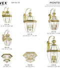 Monterey Two Light Outdoor Wall Lantern in Polished Brass Finish, Handcrafted Solid Brass with Clear Beveled Glass, multiple angles