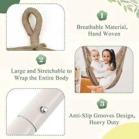 Detailed view of Two Piece Hanging Hammock Chair Set Boho Swing For Indoor Outdoor Chill Vibe Ultra Soft Cotton Rope Weaving