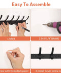 Four-step installation guide for Two Pack Wall Mounted Coat Rack And Set Of Built Tough Heavy Duty Hooks For Entryway Black Space Aluminum Hanger Rack Hat Key Holder Purse Rack Towel Rail Anti Scratch Easy Install Holds Up To 11 Lbs Per Hook 44 Lbs Total